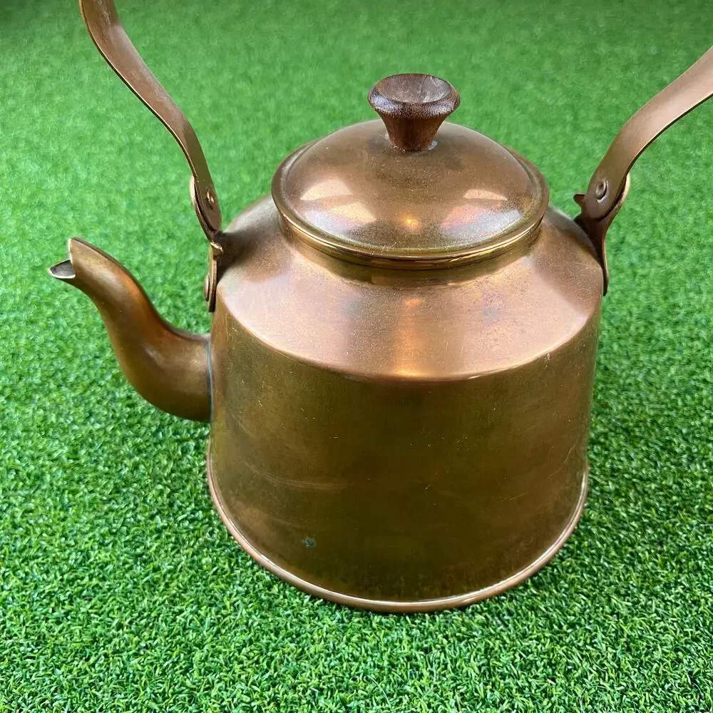 Vintage Copper Tea Kettle with a Wood Handle Made in Portugal